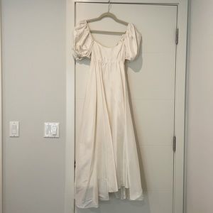 Azeeza Rory Puff-Sleeve Silk Midi Dress in White Size XS